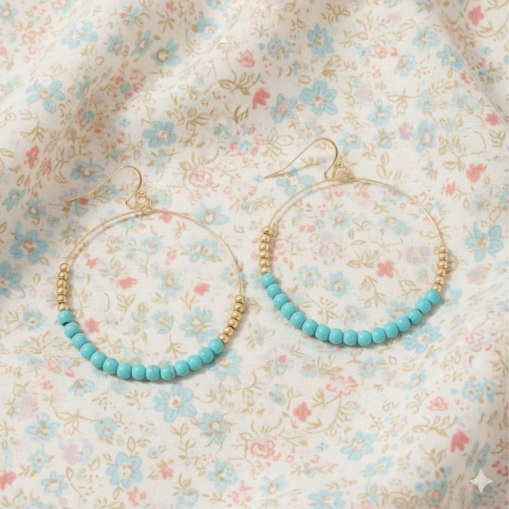 Nicole Lee Gold and Turquoise Beaded Hoop Earrings 🩵